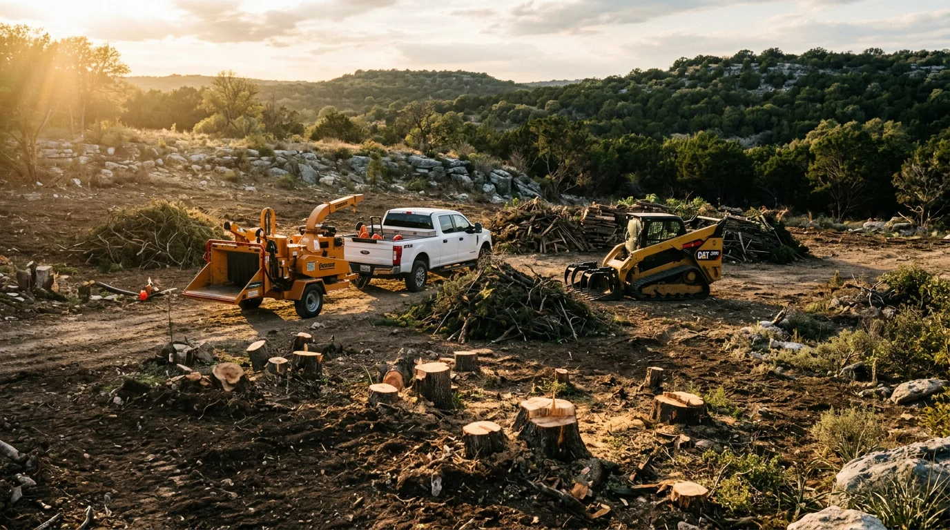 Removal of dead and storm-damaged trees from a Hill Country property