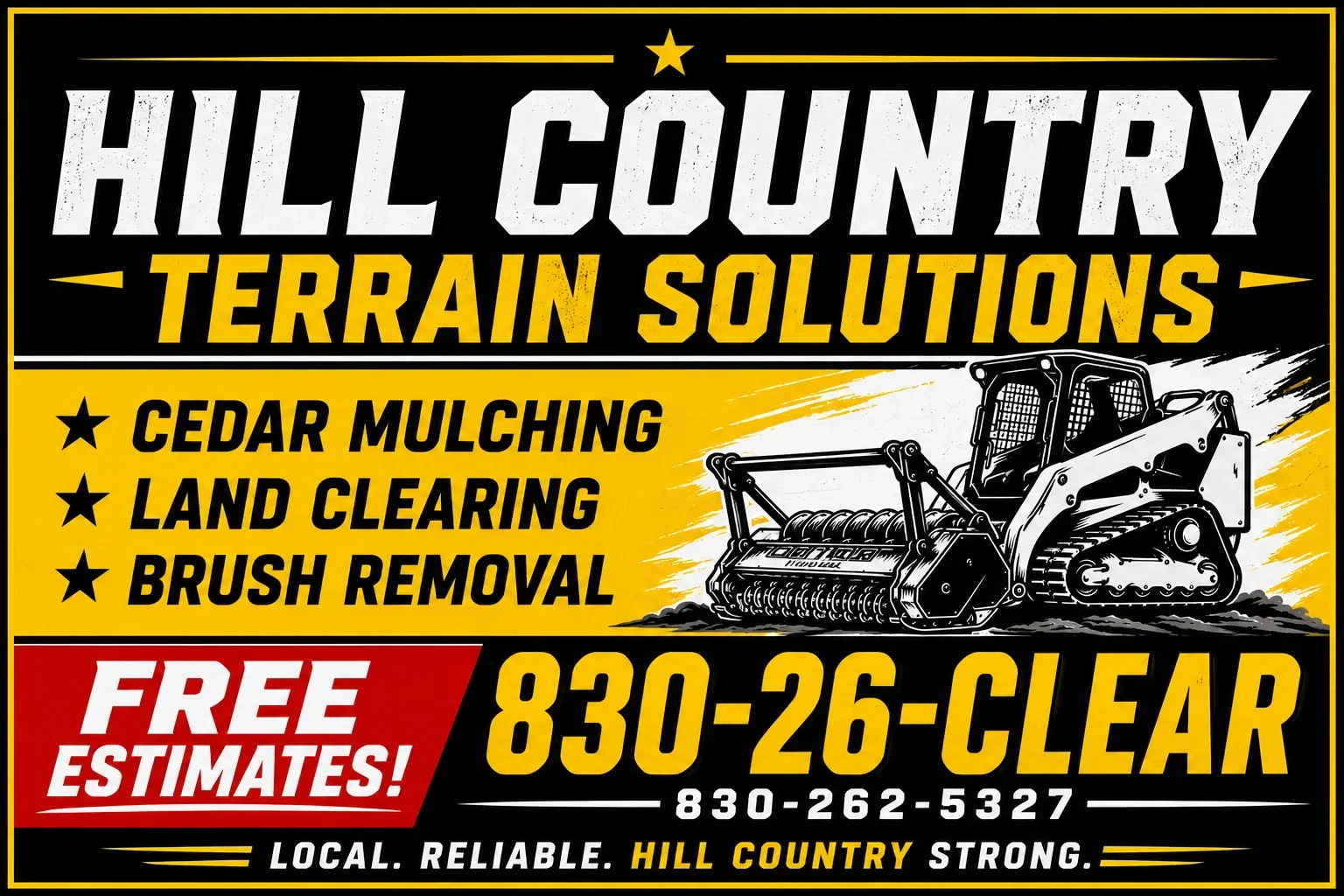 Tracked skid steer loader with mulching head performing brush removal and land clearing